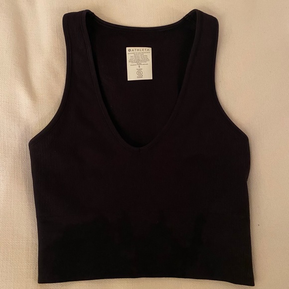 Athleta Crop Top V Neck Tank Size Small Black - Picture 2 of 2